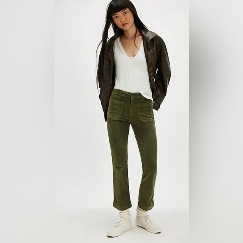 Free People High Time Kick Flare ni pants in Chive green corduroy